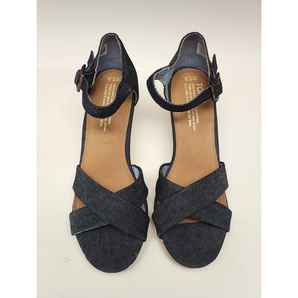 Toms Sandals Women's Sienna Criss Cross Straps Black Wedge Buckle Sandals 7.5 - Picture 7 of 11